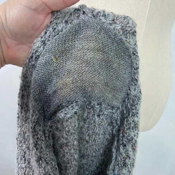 Vintage Le Roy Pom Pom Knit Cardigan Gray Wool Open Front Preppy Twee Size L - Picture 5 of 10